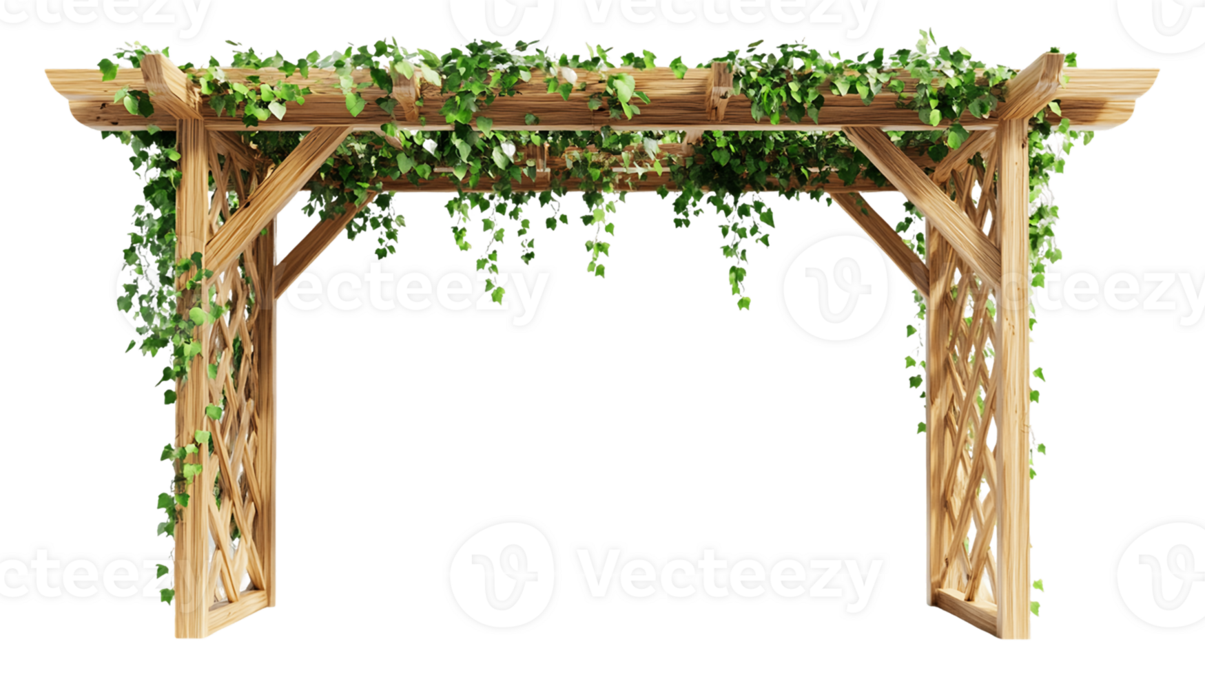 Lush Green Vine Covered Wooden Arbor on Transparent Background png