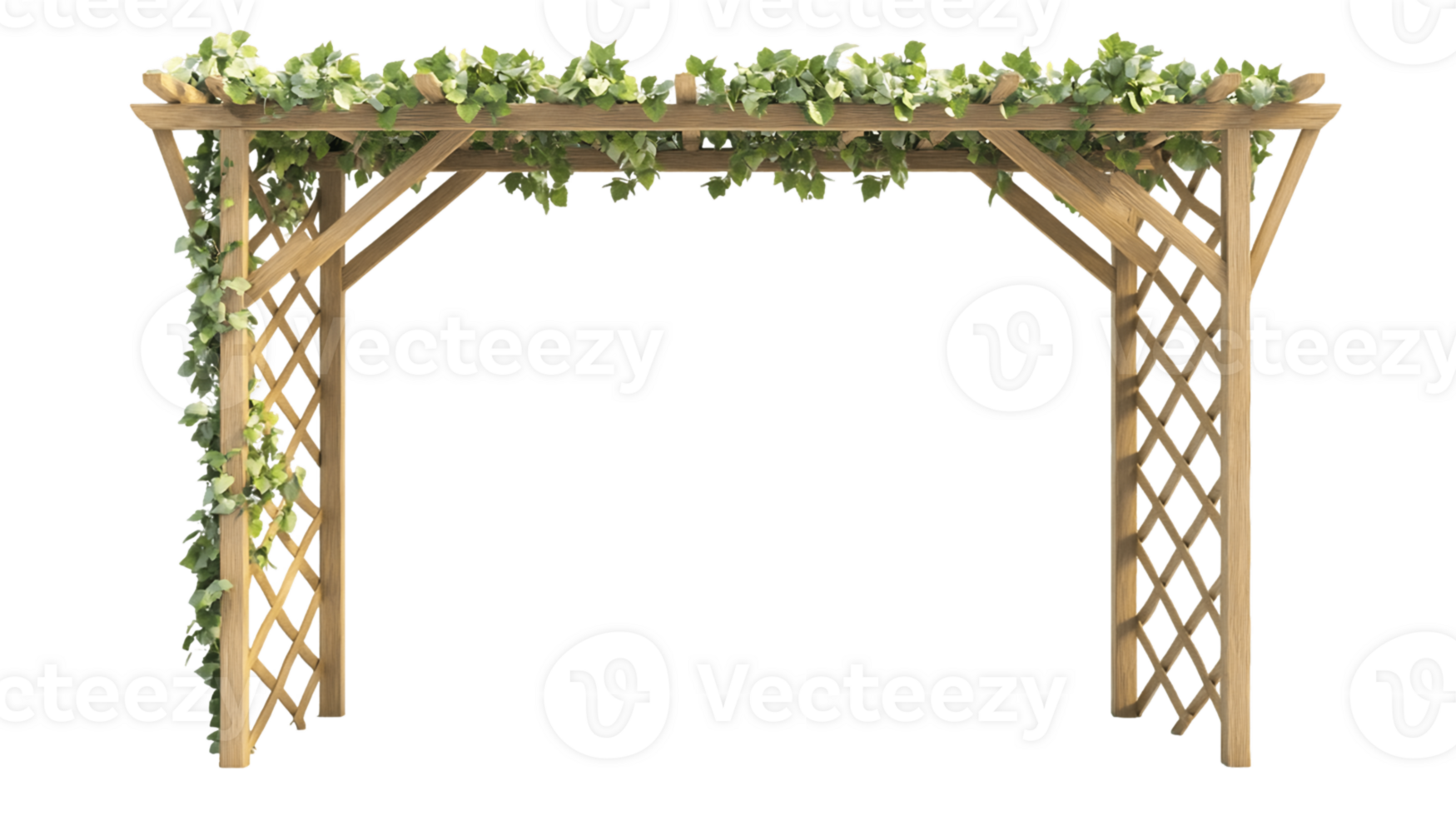 Green Ivy Covered Wooden Arbor on Transparent Background png