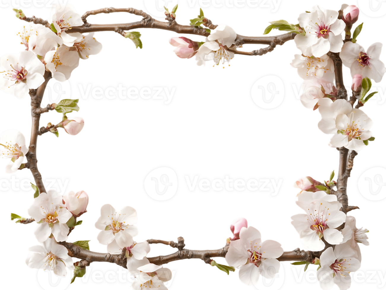 White Almond Blossom Frame on Transparent Background png