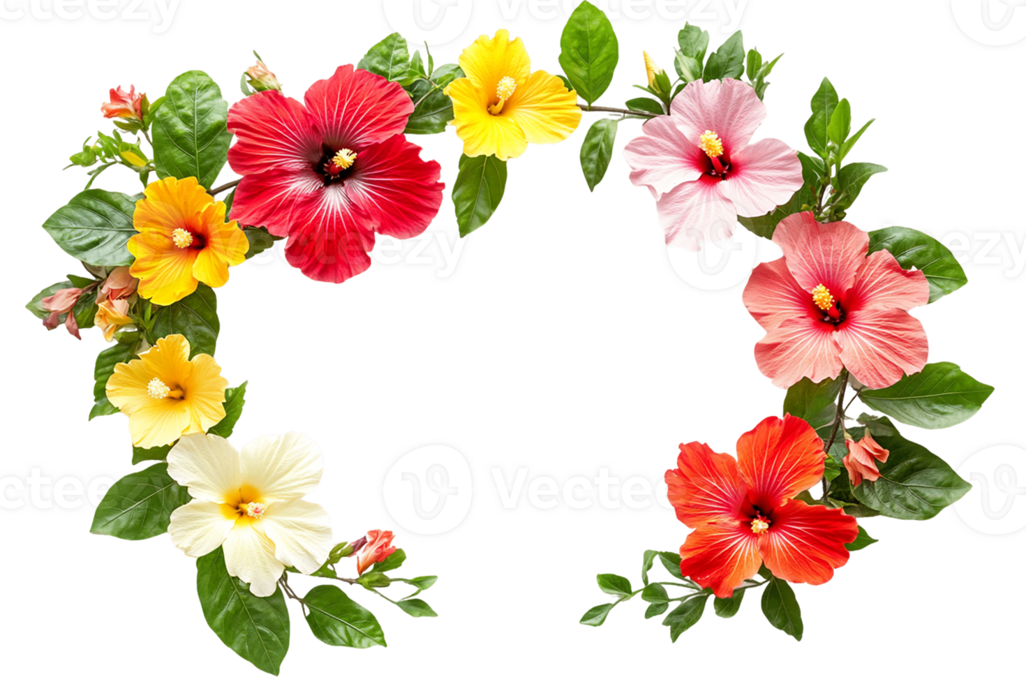 Colorful Hibiscus Flower Frame on Transparent Background png