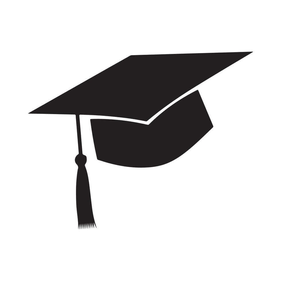A black graduation cap and diploma symbolize academic success, isolated on white vector