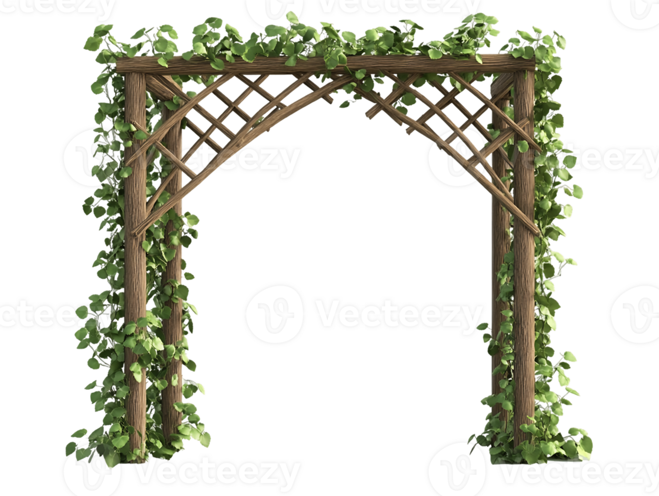 Rustic Wooden Archway with Lush Green Vines png