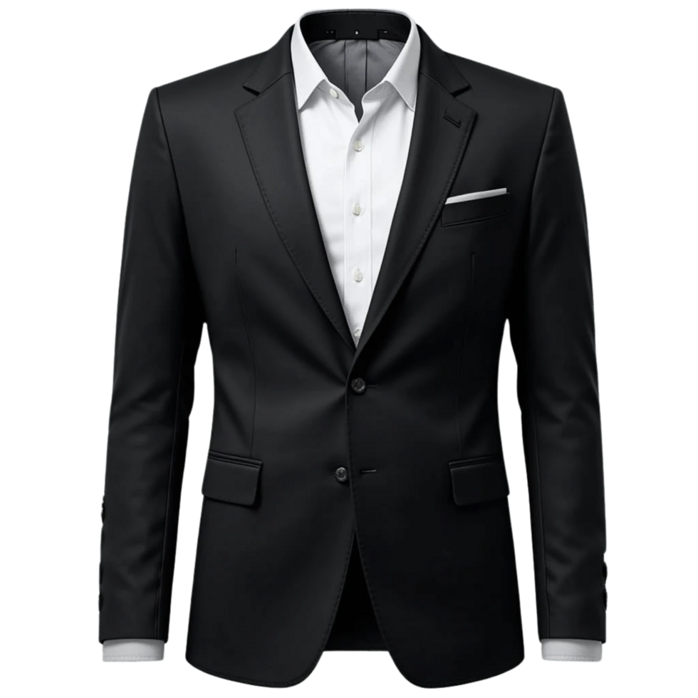 A black suit jacket is displayed. png