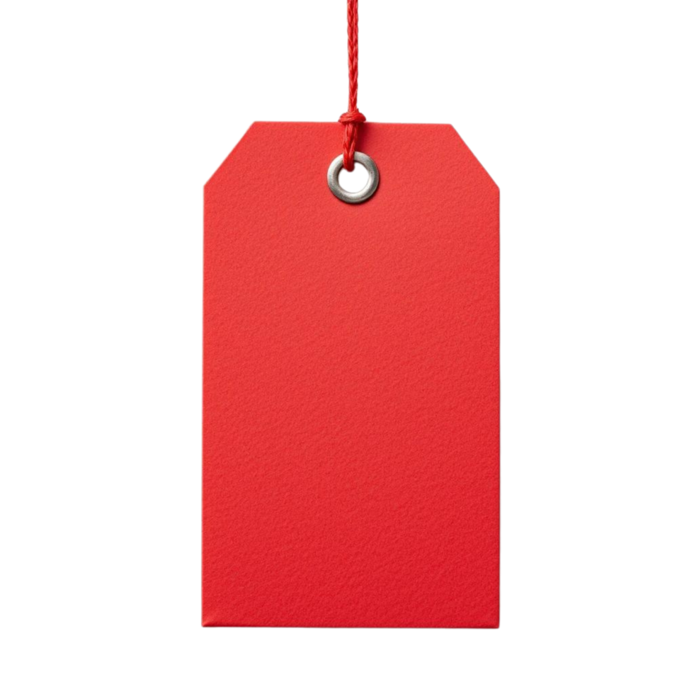 A bright red rectangular tag hanging from a thin string. png
