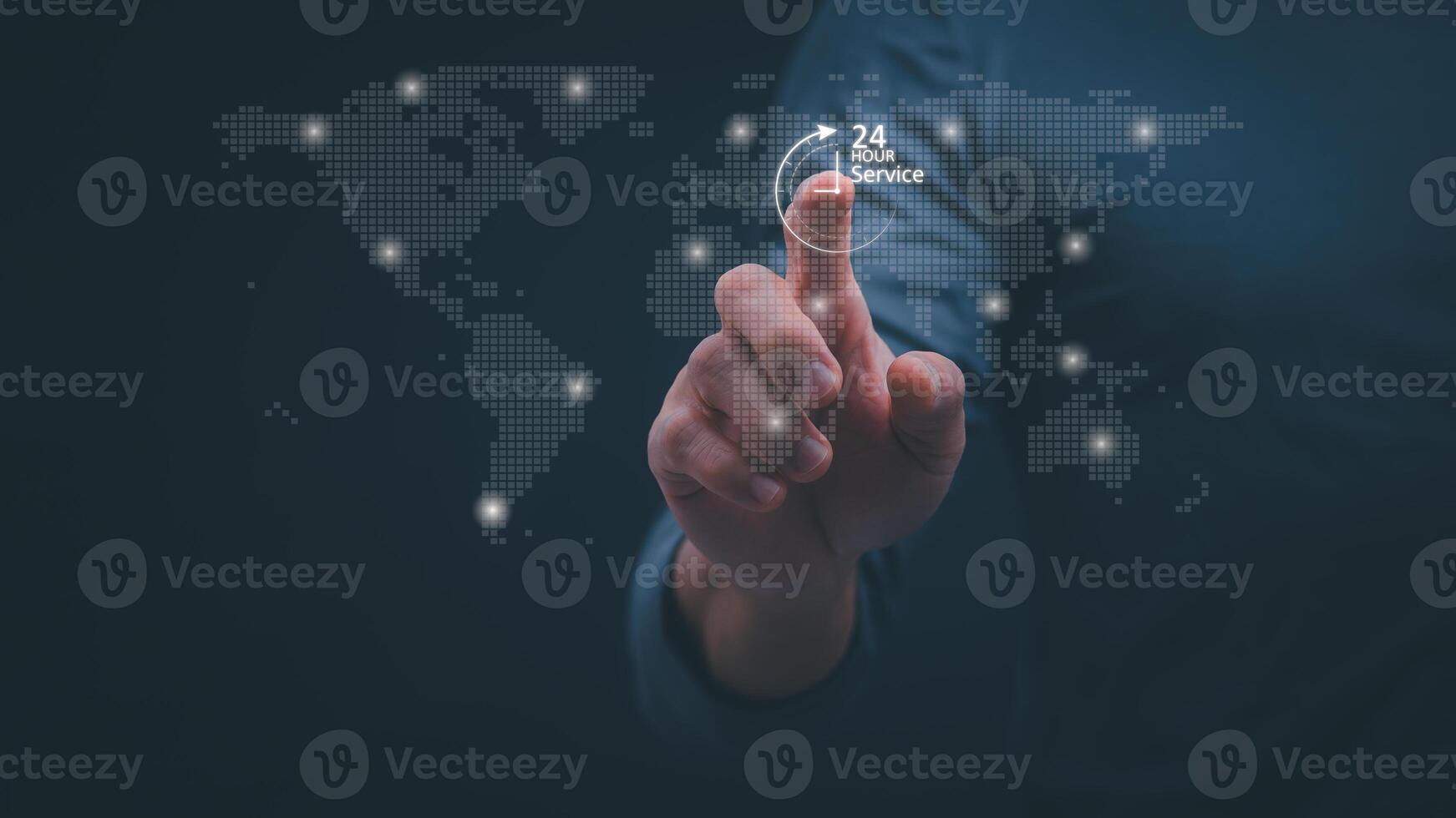 businessman touching world map on touch screen photo