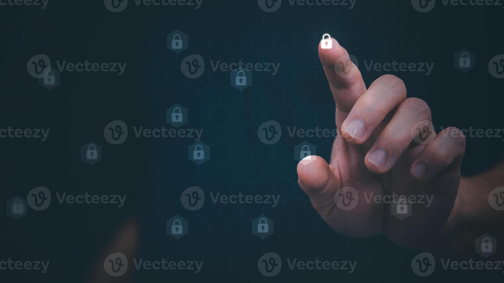 a person pressing a button with a digital lock on it photo