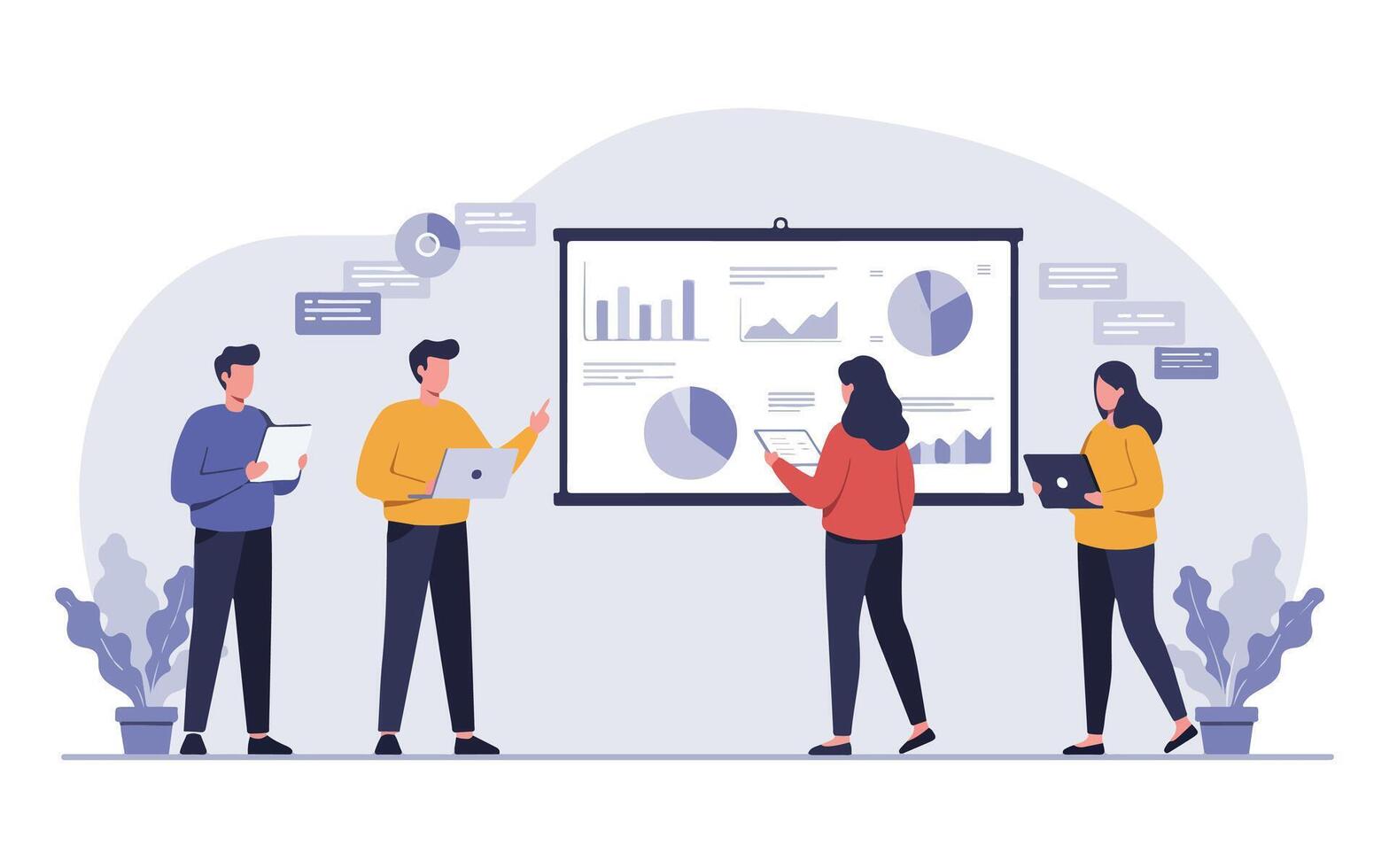 Business Presentation And Growth Strategy Office Meeting And Report Analysis vector