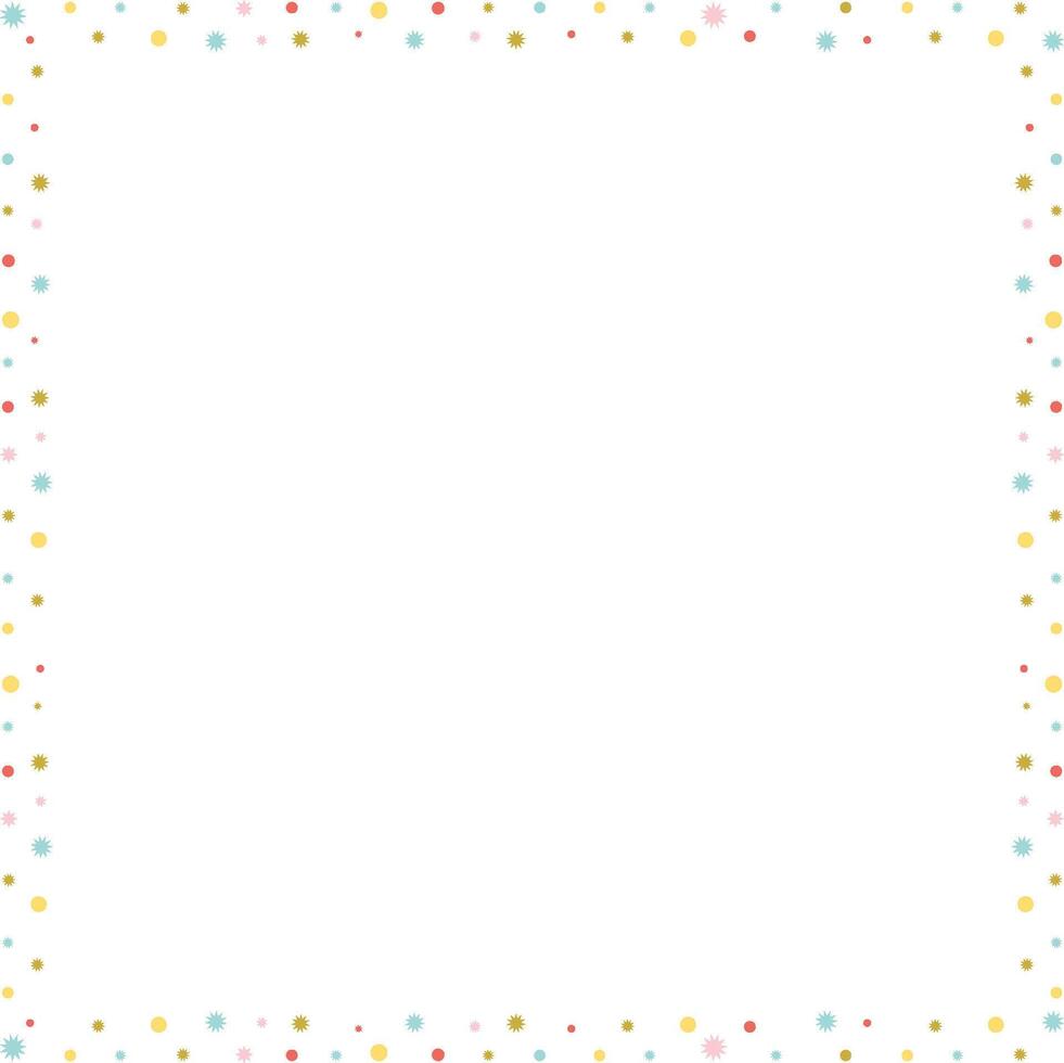 Blobs doodle colorful confetti frame. Trendy graphic template. Cute empty frame box. Hand drawn vector