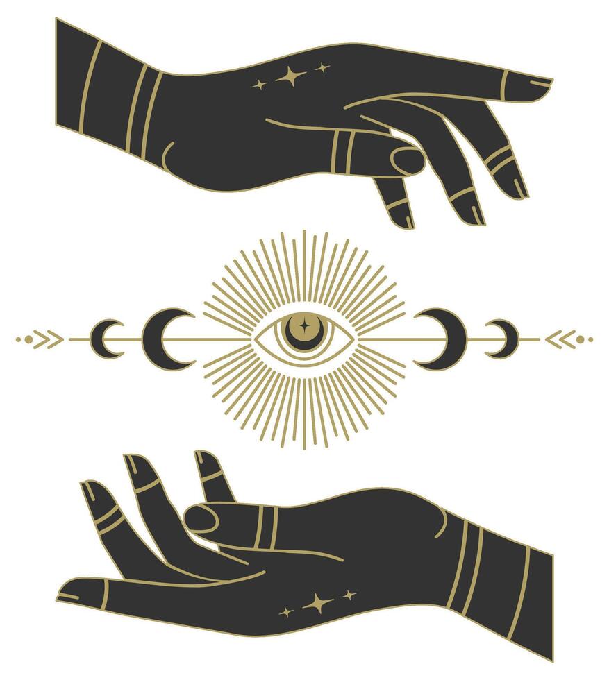 Hands with prediction eye illustration. feminine decoration design icon. Mystical drawing vector