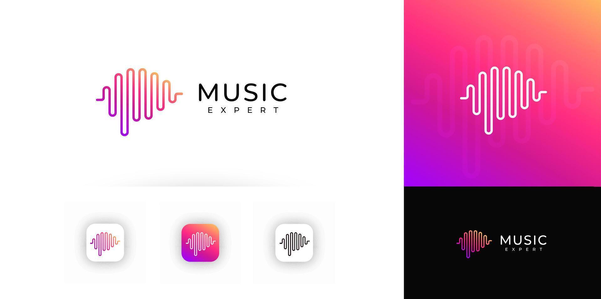 Sound wave in brain shape logo with vibrant gradient line symbolizing audio signal. Ideal for music platforms, audio branding, media apps. illustration. vector