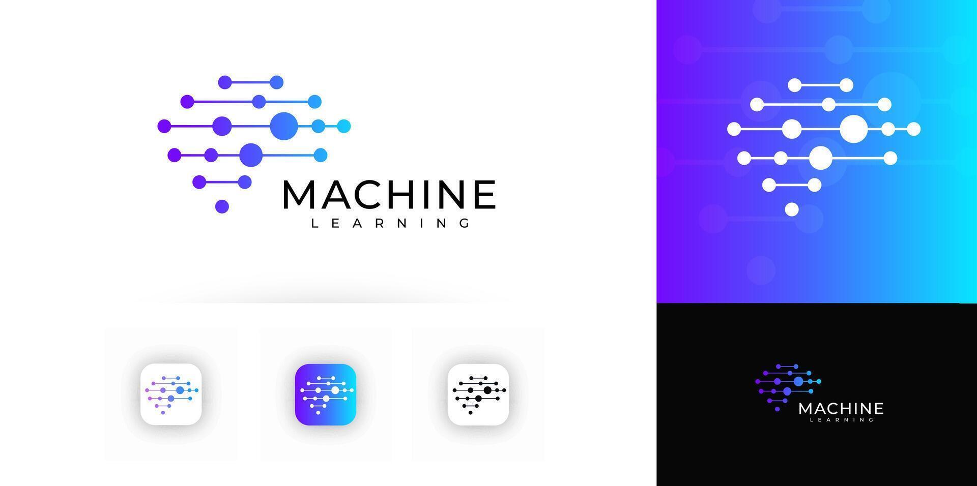 Abstract brain shape with connected circular nodes symbolizing data processing, evokes innovation and intelligence. Neural network, AI, tech branding, startup identity. Modern minimal logo. vector