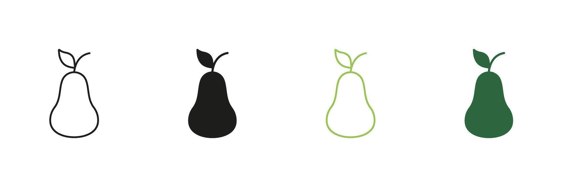 Pear Line and Silhouette Icon Set. Healthy Eating Concept. Nutrition And Diet Outline and Solid Symbol. Editable Stroke. Isolated Illustration vector