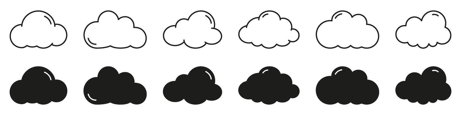 Cloud line and solid icon set. Meteorological outline and bold weather symbol collection. Isolated illustration vector