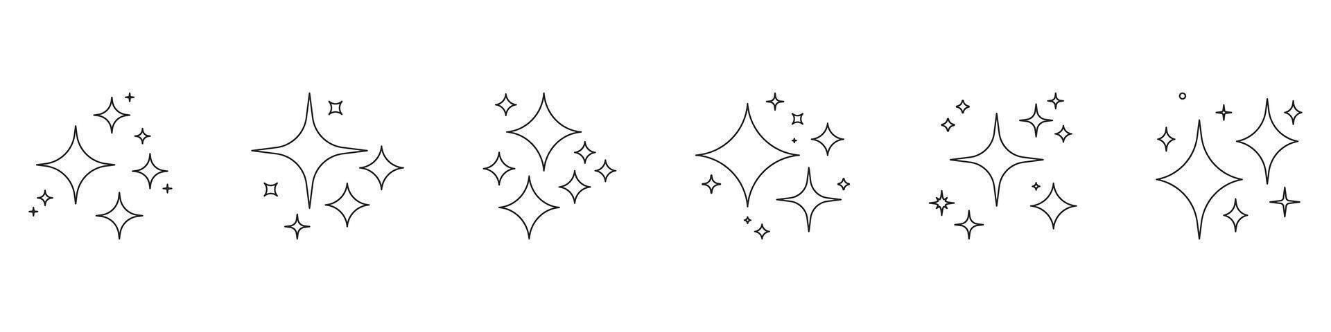 Sparkle And Shine Line Icon Set. Decorative Stars Outline Symbol Collection. Editable Stroke. Isolated Illustration vector