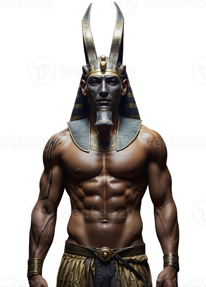 Ancient Egyptian Warrior God Powerful Mythological Deity with Regal Armor and Mystical Presence, culture and religion, transparent background png