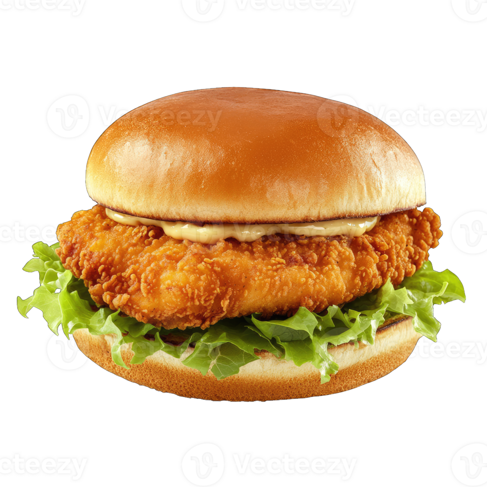 Best fried chicken sandwich with lettuce and mayonnaise on a close up shot food photography png