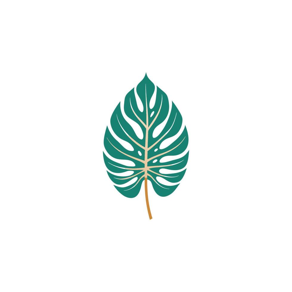 Tropical Monstera Leaf Illustration Design on White Canvas vector