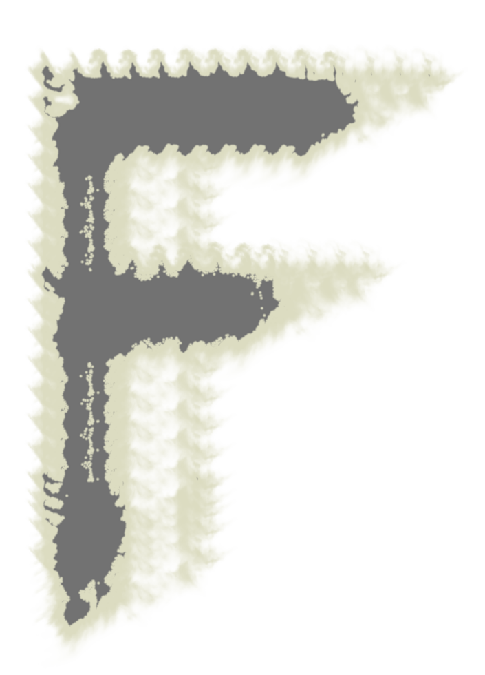Letter F in 2D gray with a slight smoke effect. png