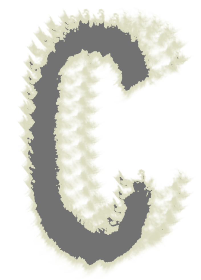 Letter C in 2D gray with a slight smoke effect. png