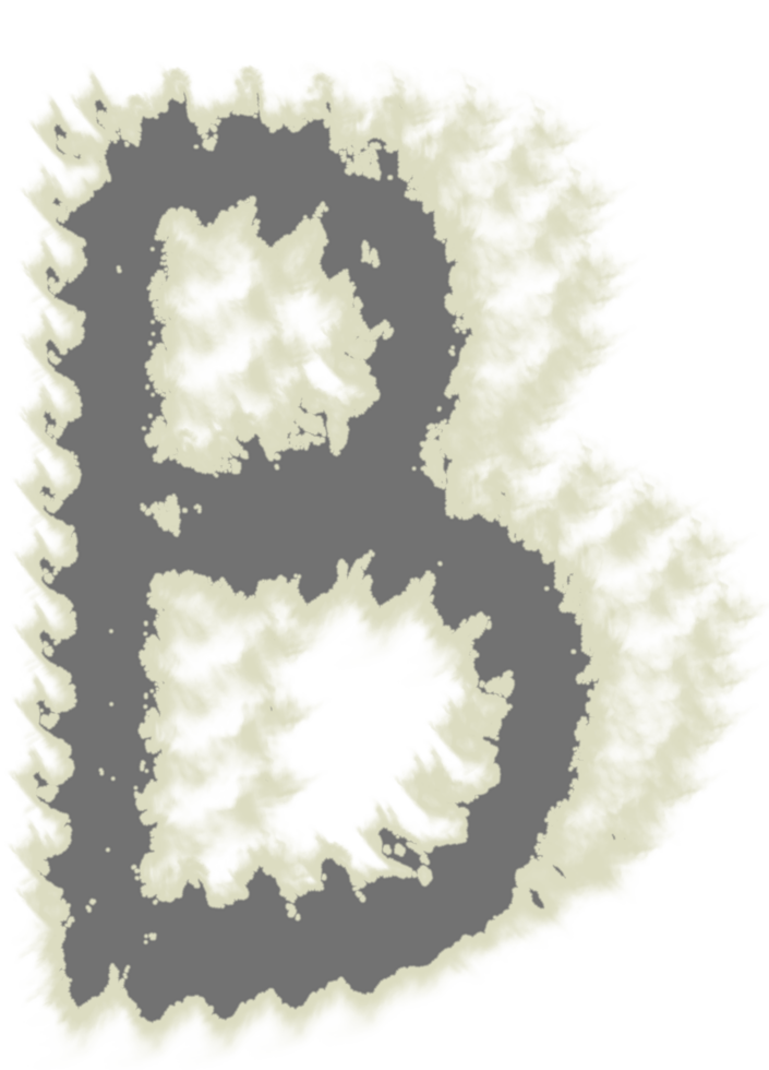 Letter B in 2D gray with a slight smoke effect. png