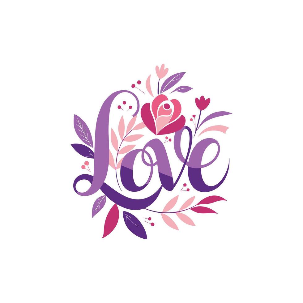 Blooming Love Floral Artwork on White Background vector
