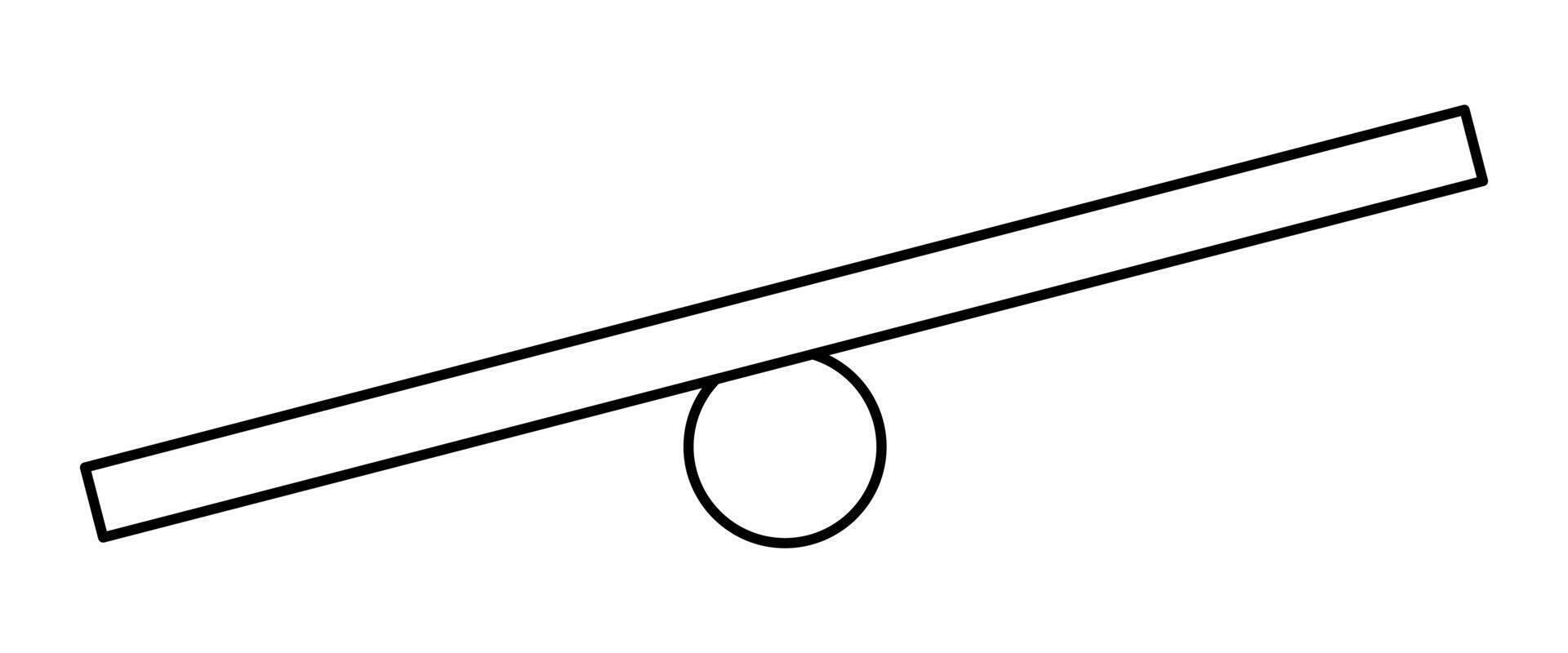 Hand drawn cute outline illustration unbalance scales. Flat mass measurement device with tipped side line art doodle. Inequality in weight icon, print. Seesaw or teeterboard concept. Isolated. vector