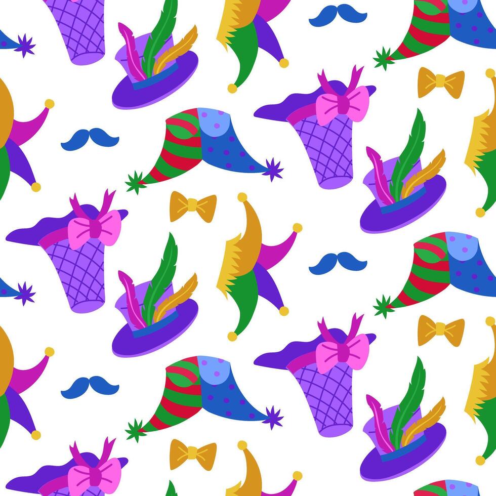 pattern with colored hats for Mardi Gras. flat illustration is suitable for decorating carnival events, festive accessories, promotional materials and goods related to theme holidays and masquerades vector