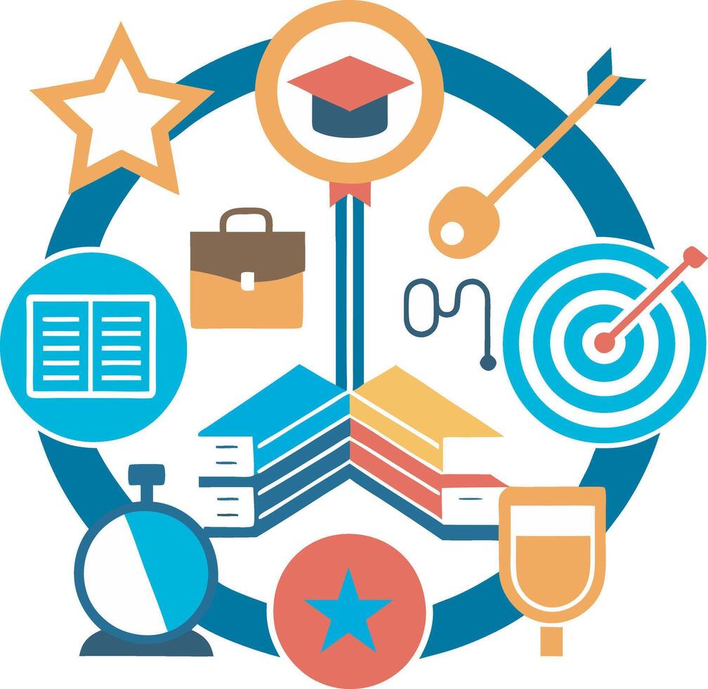 the circle with icons of education and books Educational Logo symbol representing vector
