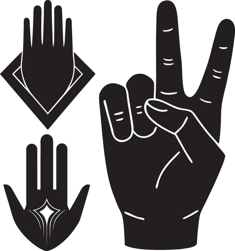 a hand with a peace sign and a hand with a diamond Set vector