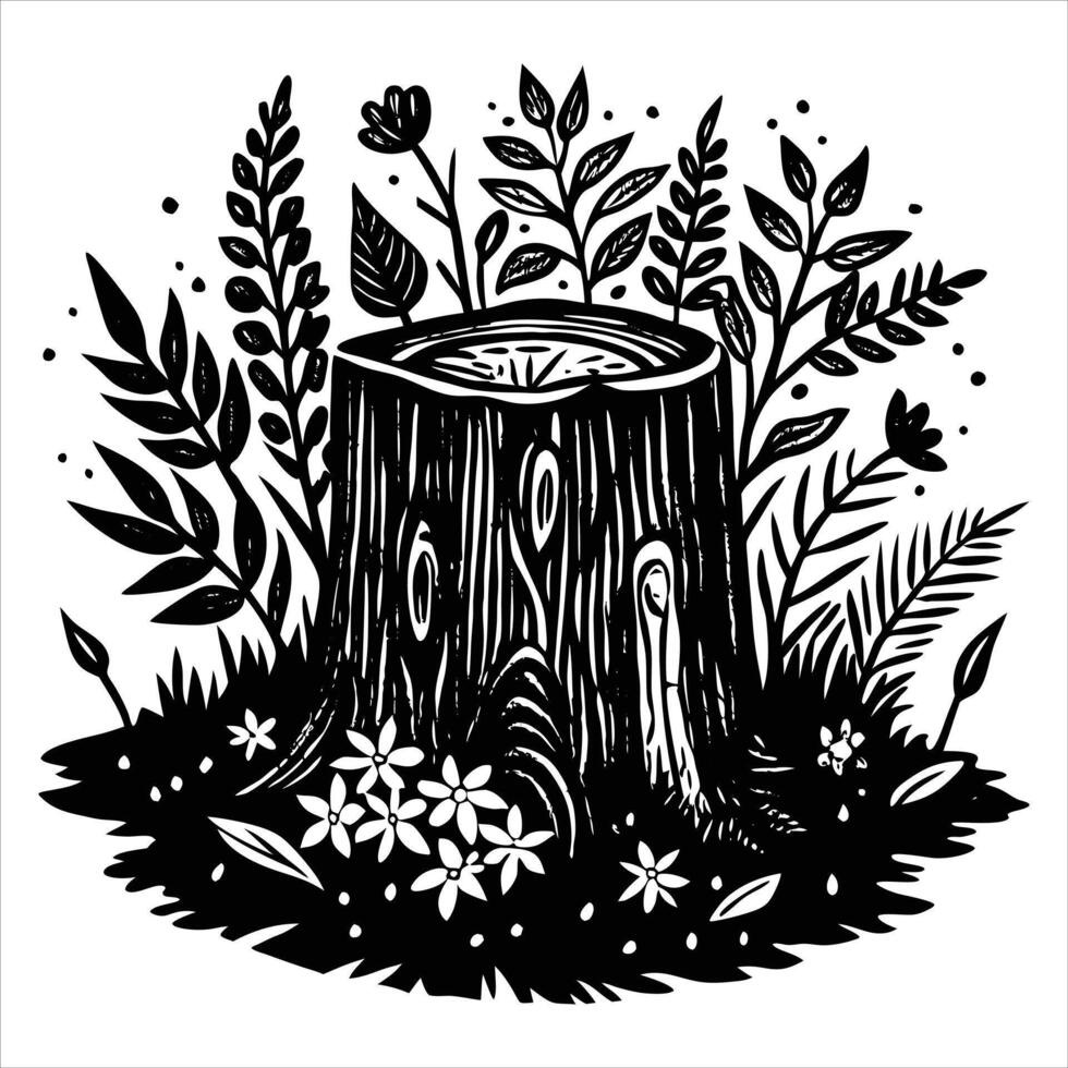 Tree Stump With Leave vector