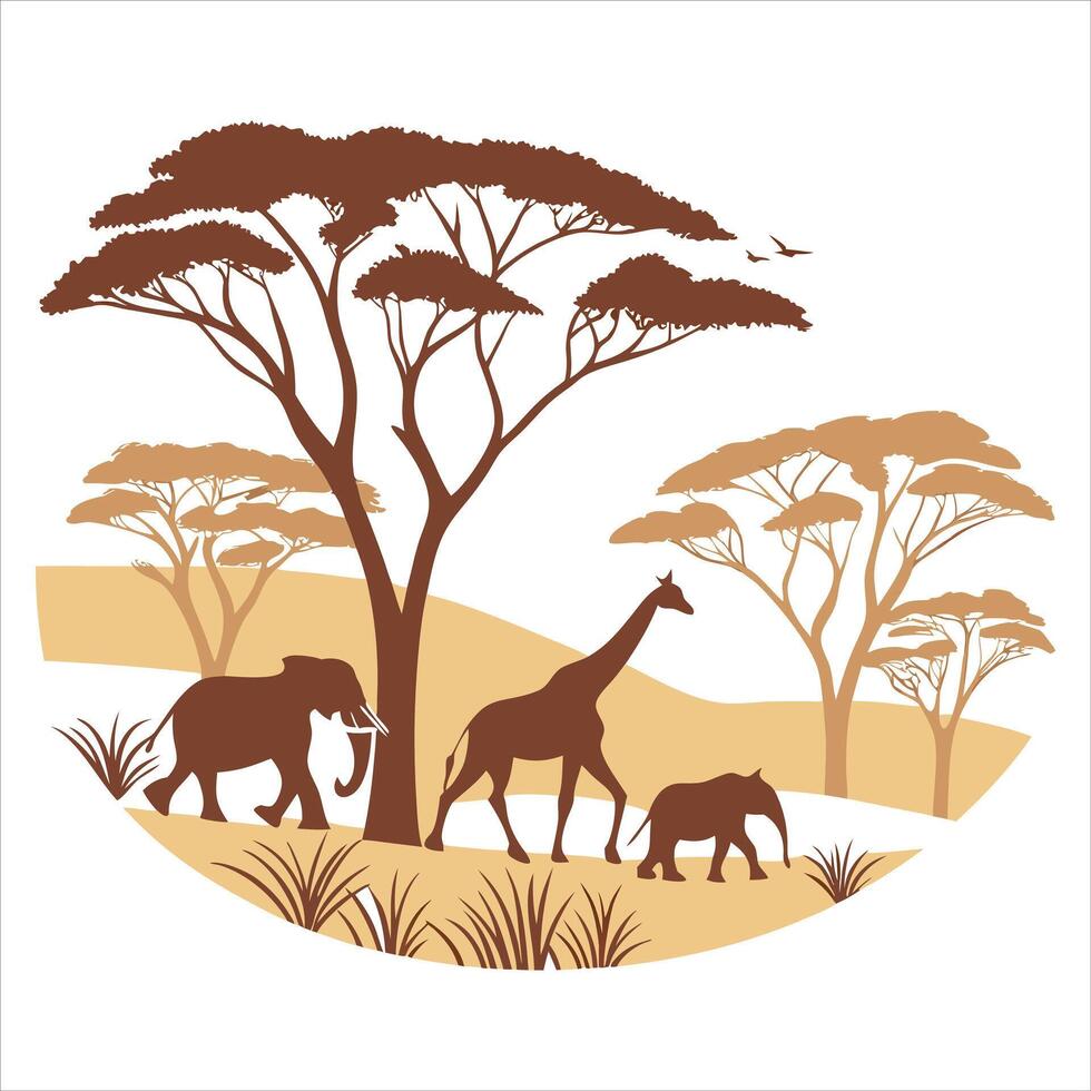 Acacia trees and giraffes vector