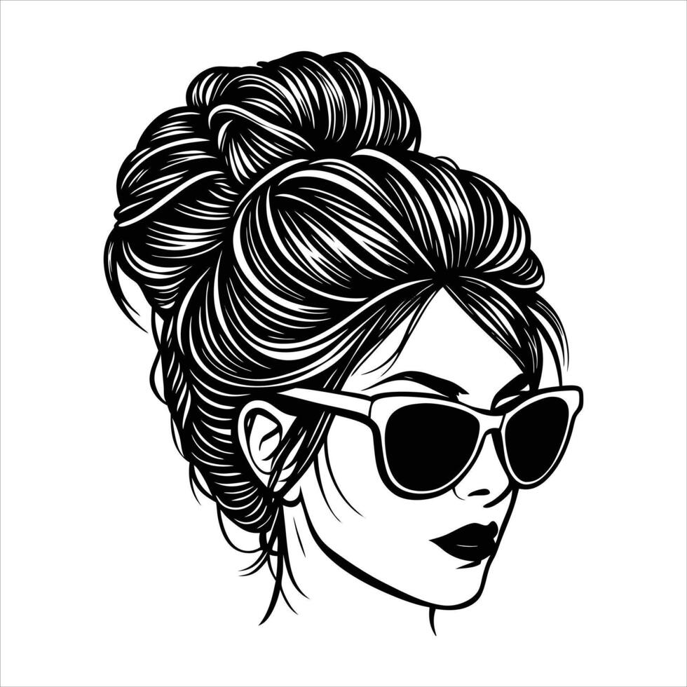 Messy Bun With Glasses vector