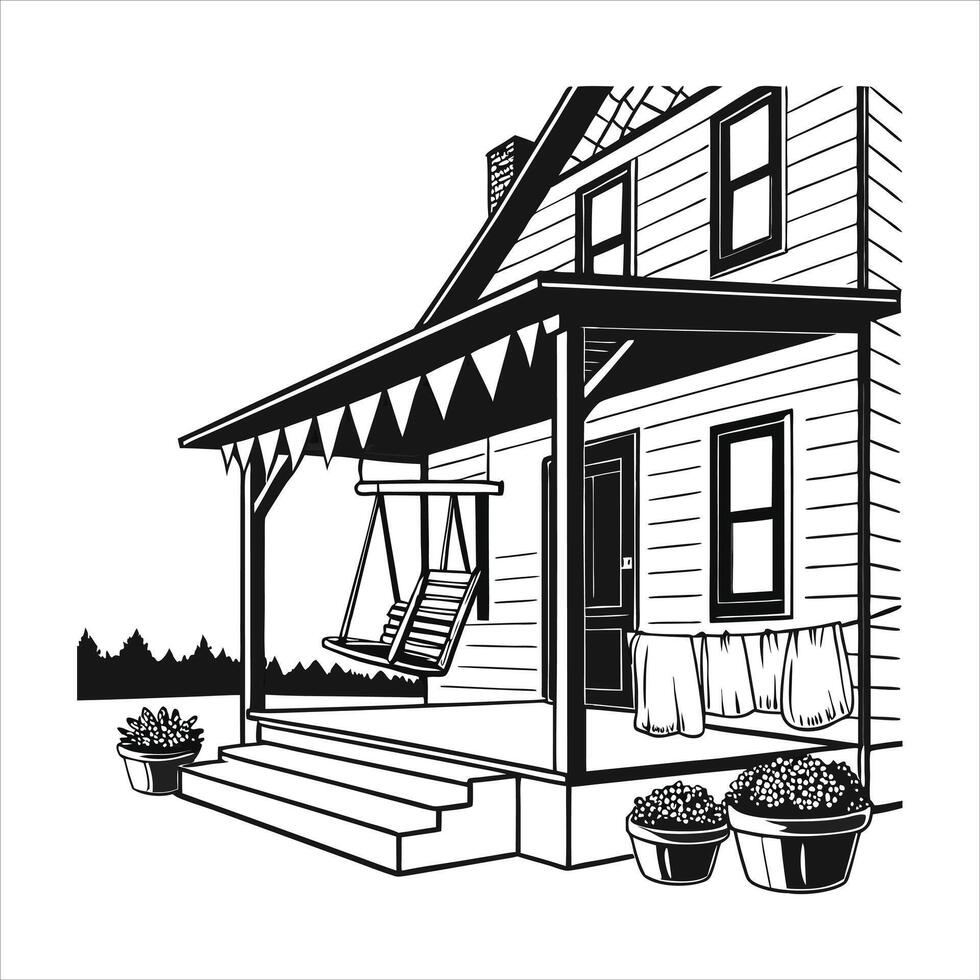Modern farmhouse house exterior with vector