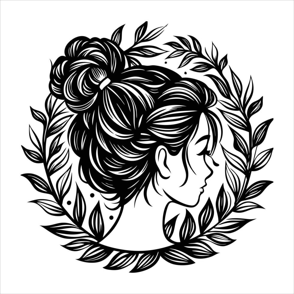 messy bun with curly hair vector