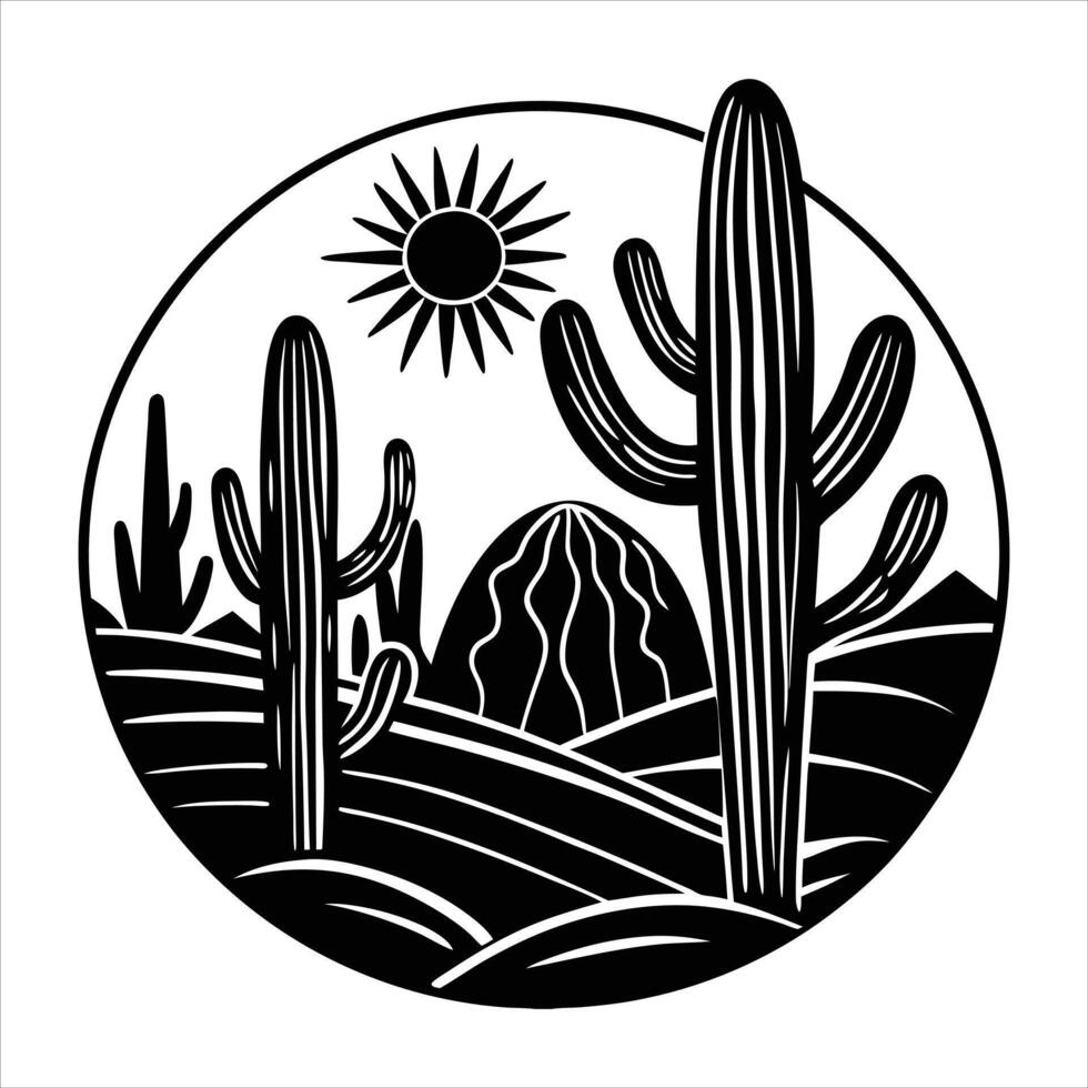 A Silhouette Desert With Cacti vector