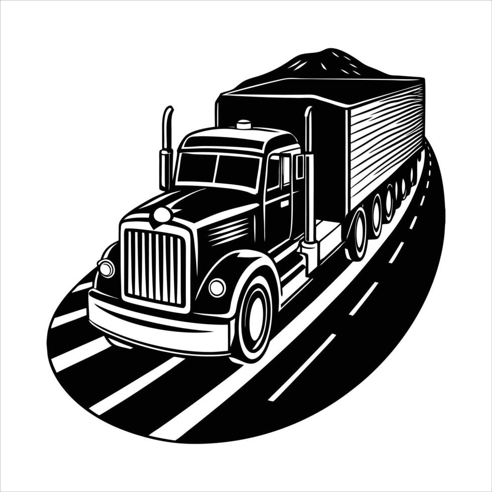 SemiTruck on Highway Silhouette vector