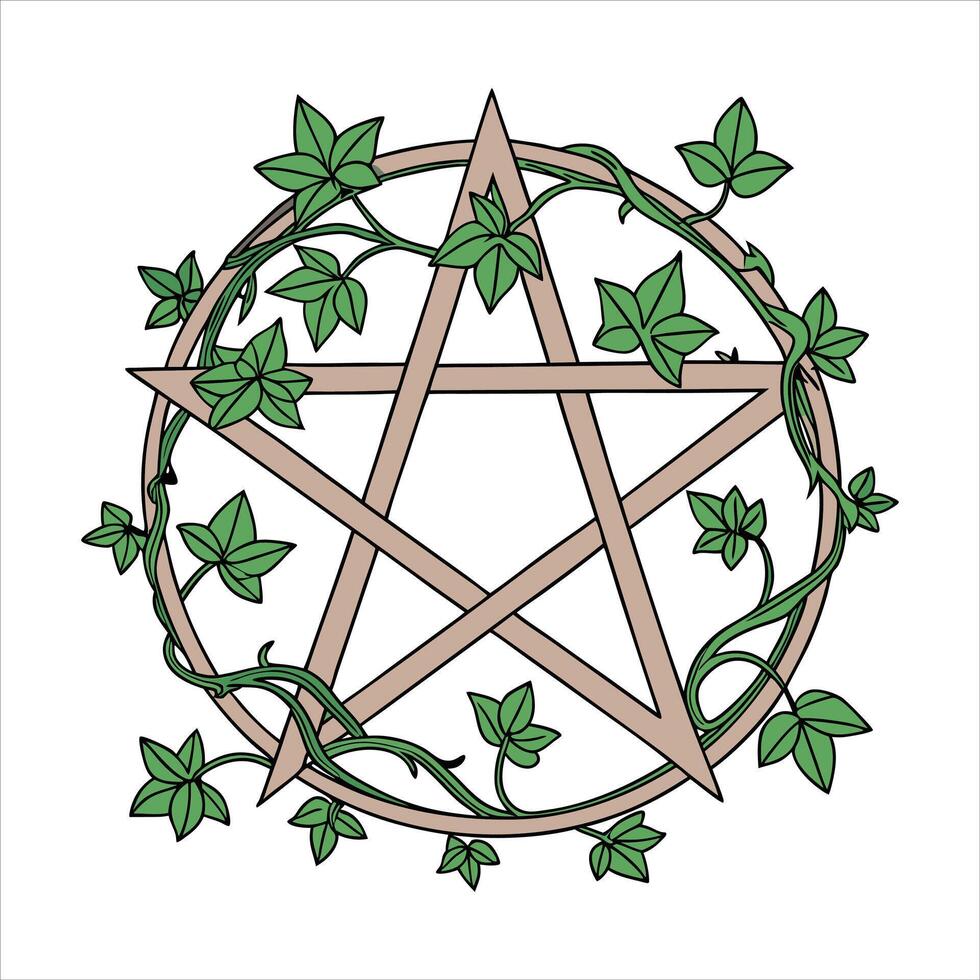 A close up of a pentagram with flowers vector