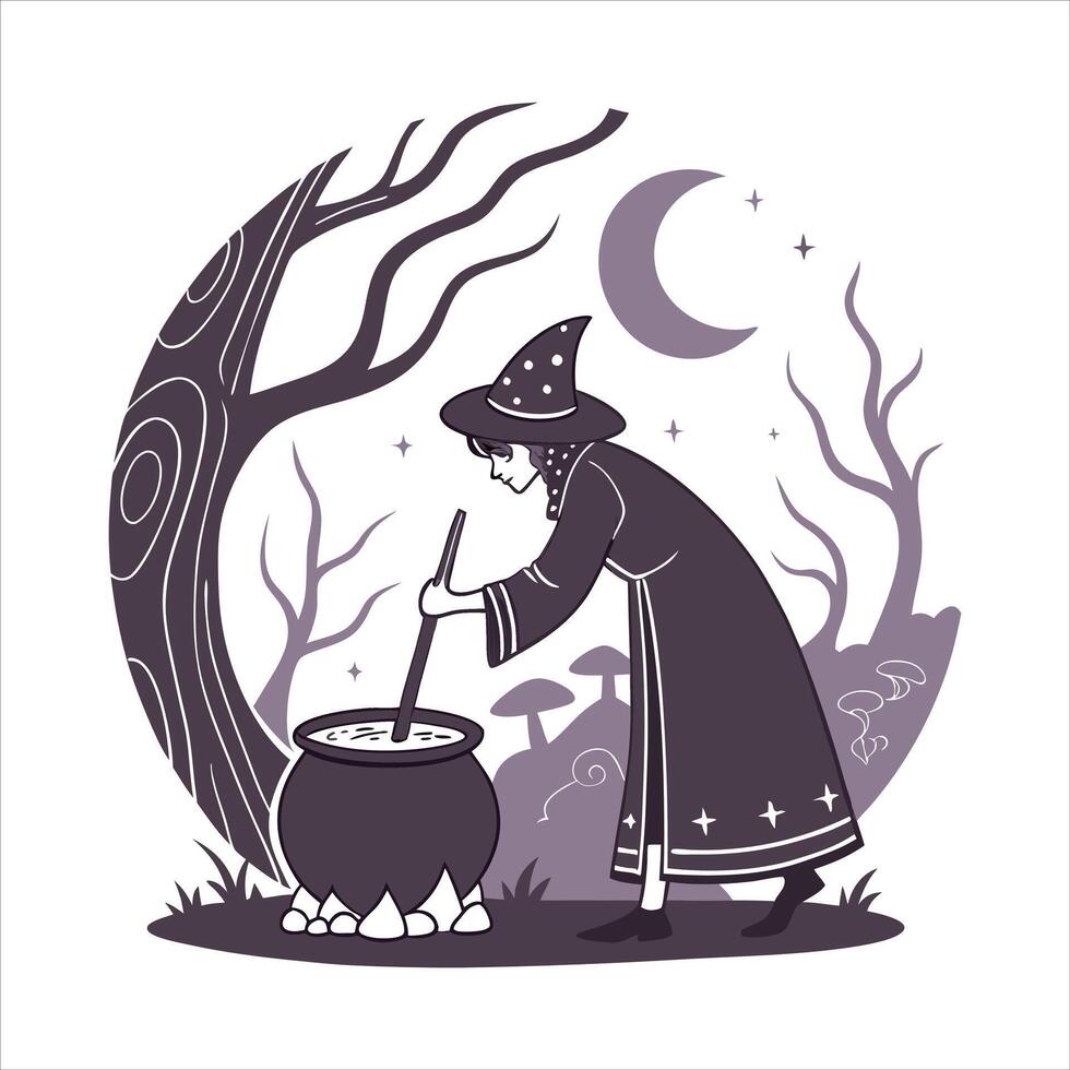 Witch Stirring Cauldron vector