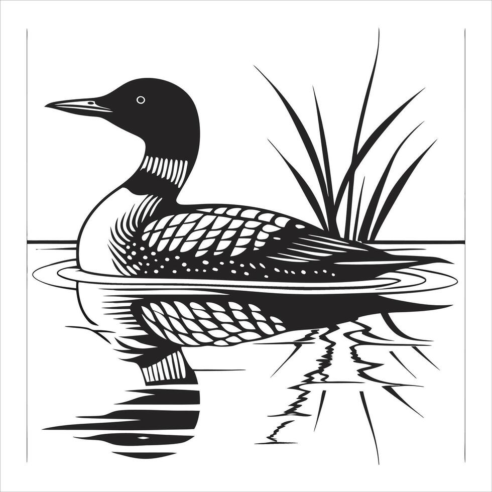Loon silhouette illustration with white. vector