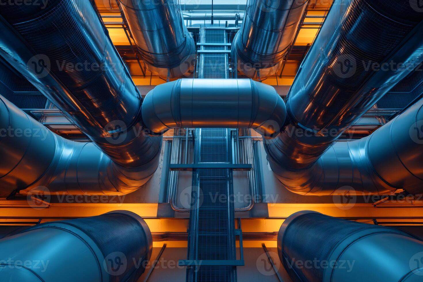 Industrial pipes network connecting complex system in power plant photo