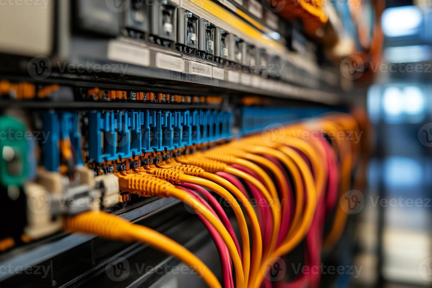 Network cables connecting to server in data center are ensuring high speed data transmission photo