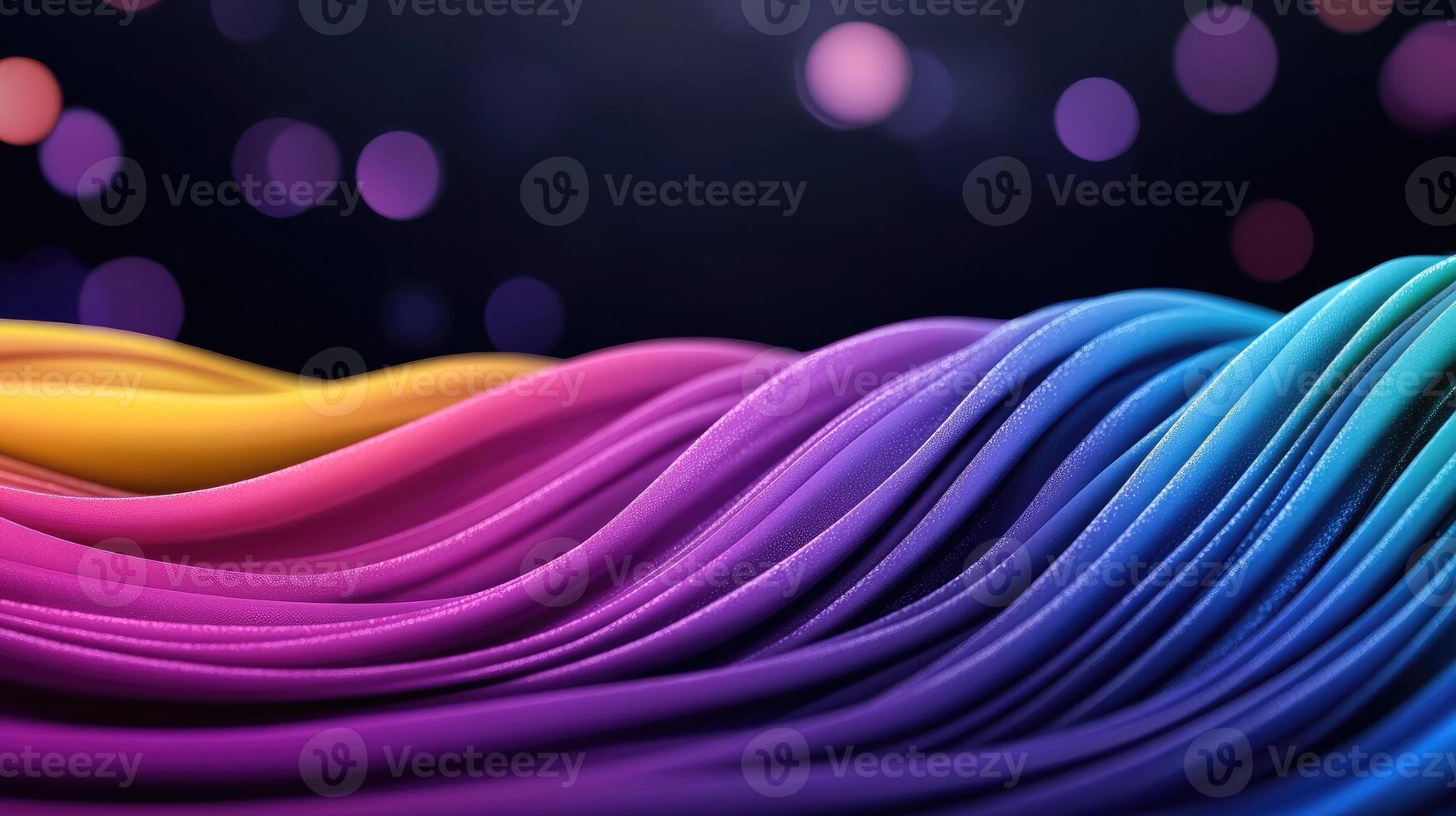 Colorful abstract wave flowing on black background with bokeh lights .. photo