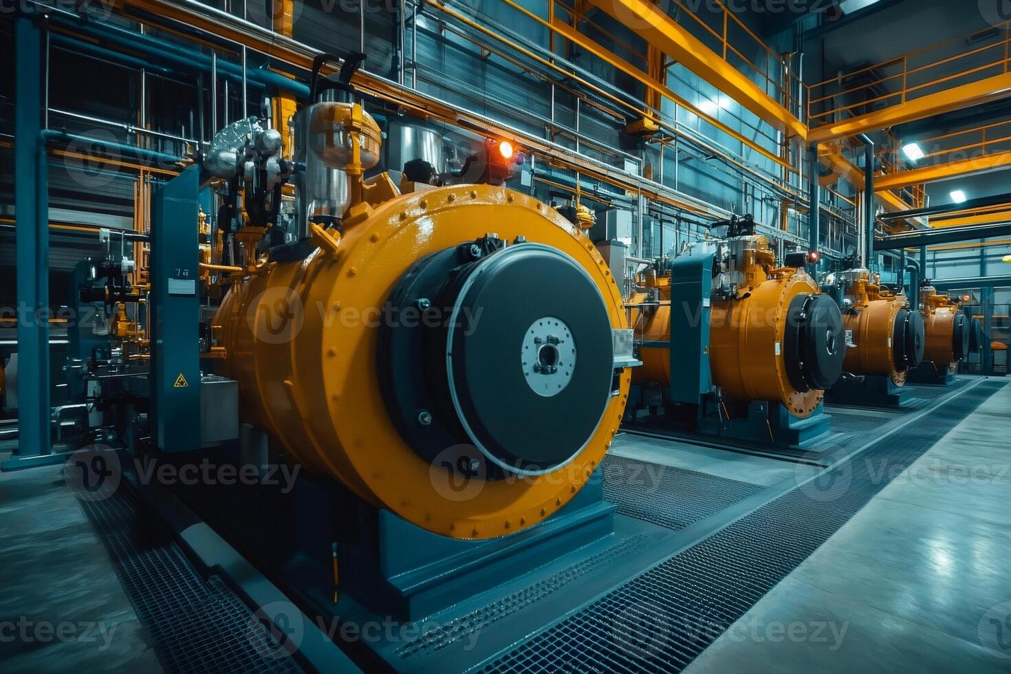 Modern industrial gas turbines operating in power plant facility photo