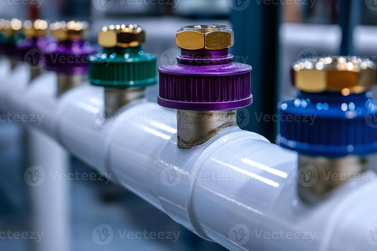 Colorful valves regulating flow in industrial pipeline system photo