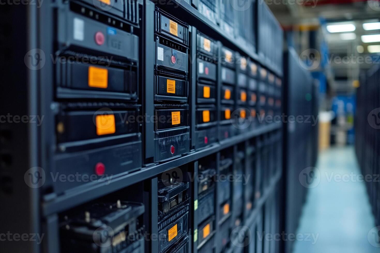 Server room equipment storing digital information in data center photo