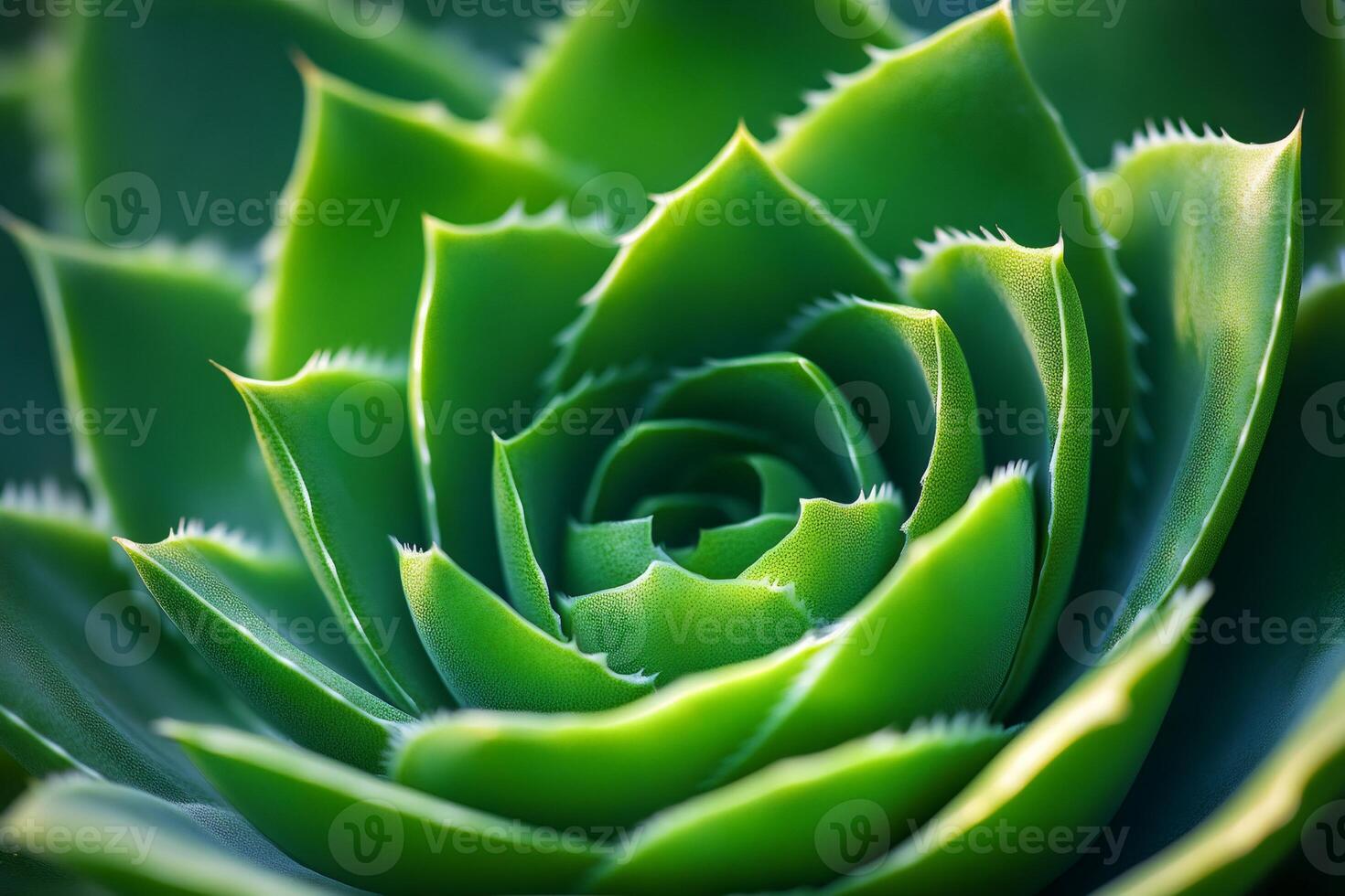 Close up of succulent plant showing intricate spiral pattern and vibrant green color photo