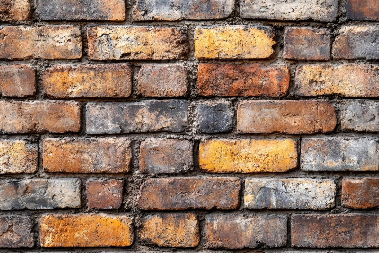 Full frame shot of colorful brick wall showing deterioration and irregularities photo