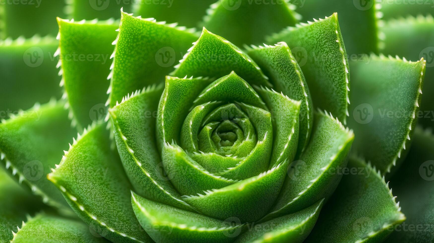 Close up of green succulent plant showing intricate spiral pattern photo