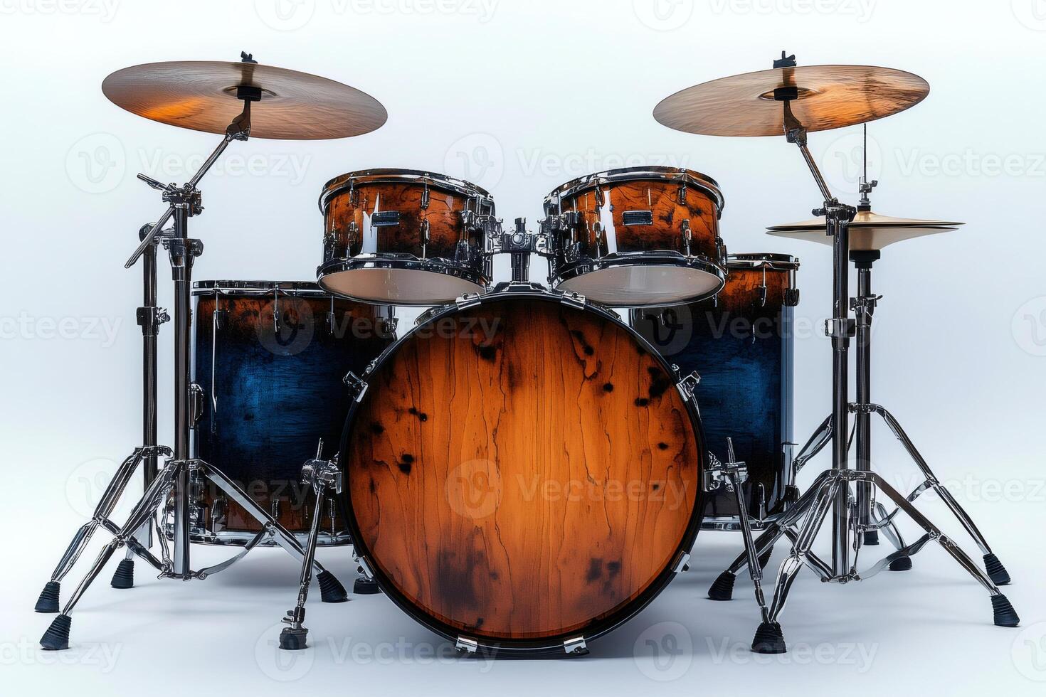 Professional drum set stands ready for a musical performance photo