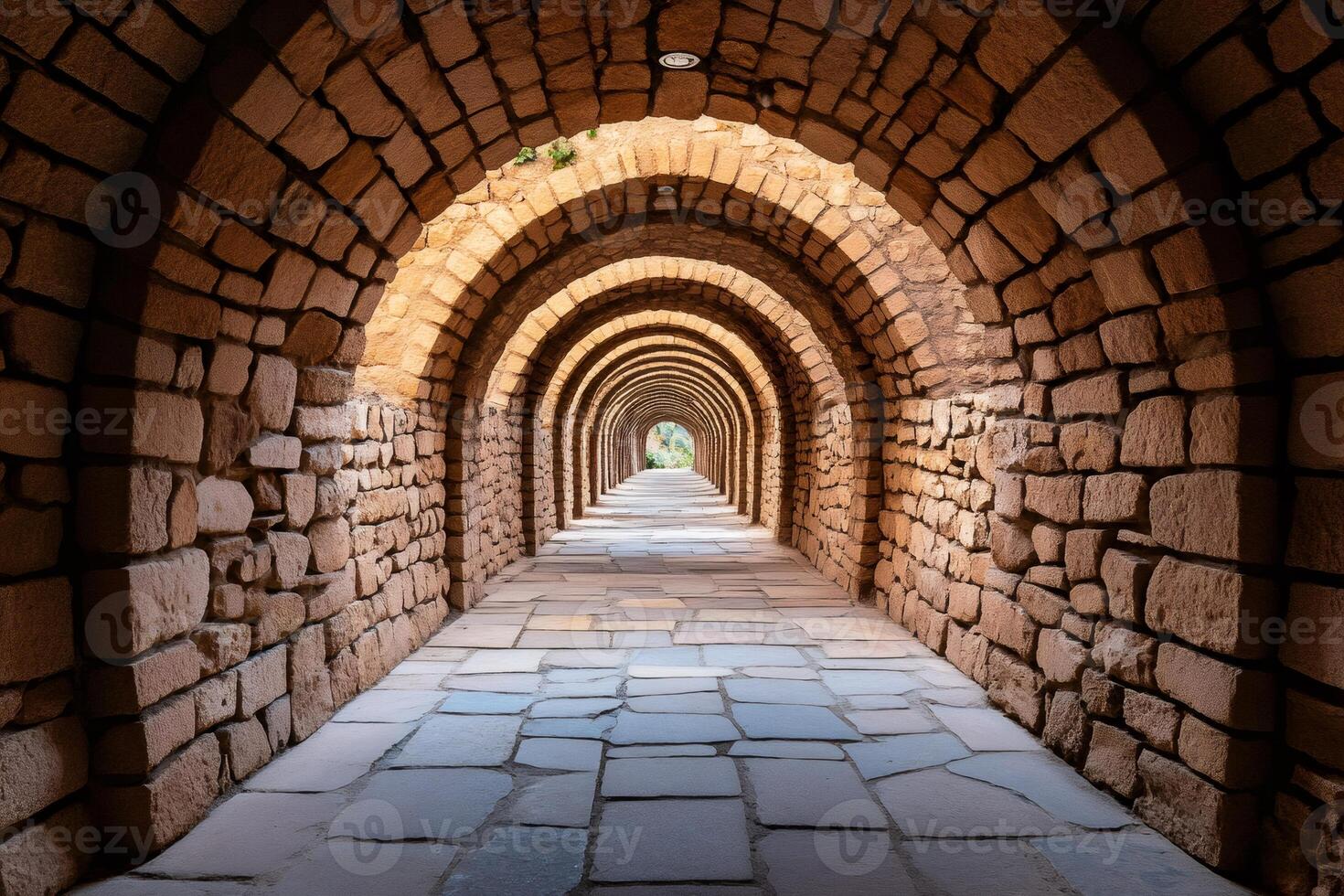 Diminishing perspective of stone archway creating tunnel effect photo